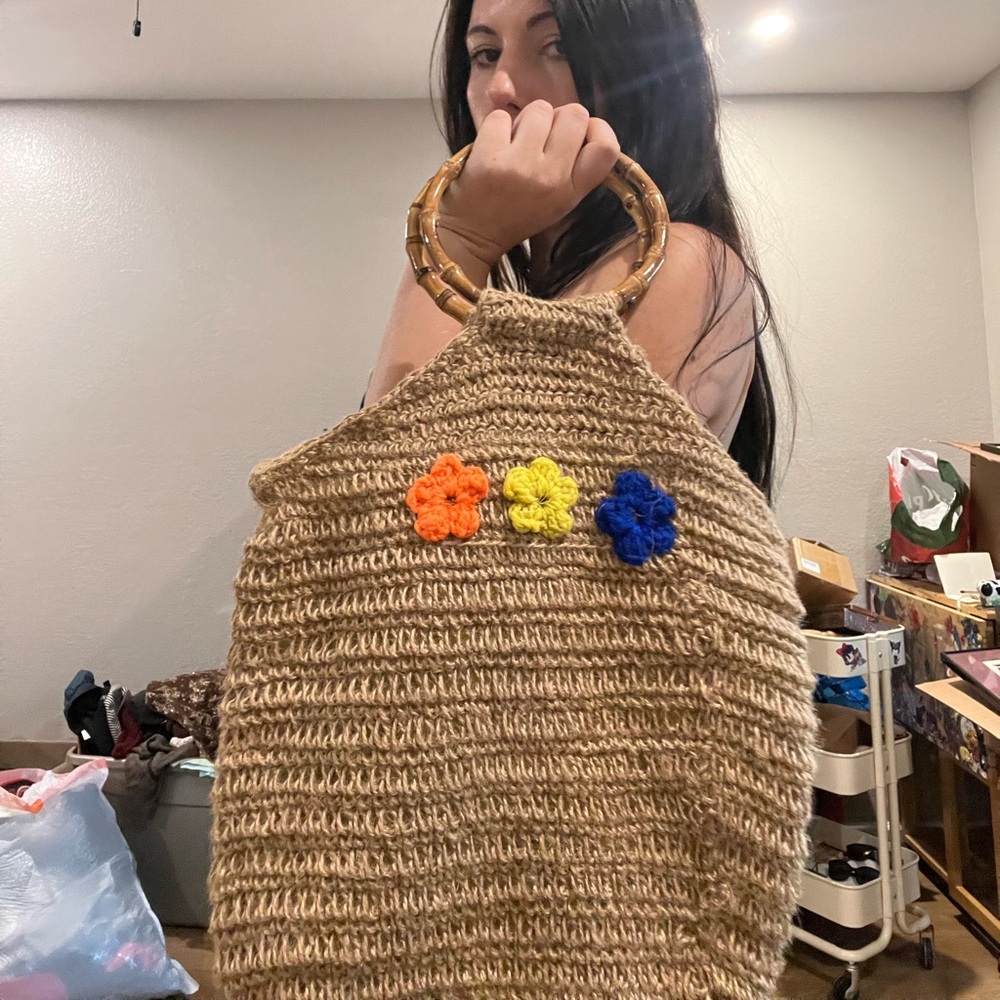 Handmade Crochet Bag with Floral Accents